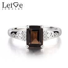 Leige Jewelry Real Natural Smoky Quartz Ring Cocktail Party Rings Emerald Cut Fine Gemstone Solid 925 Sterling Silver for Women 2024 - buy cheap