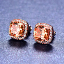 Fashion Female Cute Champagne Square Earrings 18KT Rose Gold Jewelry Vintage Wedding Stud Earrings For Women 2019 New Year Gifts 2024 - buy cheap