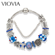 VIOVIA Fashion Antique Silver Color Tortoise Charm Bracelets & Bangles For Women Handmade Dark Blue Crystal Bead Pulsera B16104 2024 - buy cheap