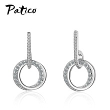 Luxury Women 925 Sterling Silver Metal Round Design Cubic Zircon Stud Earrings Korean Design Ear Jewelry Easy Wear Brinco 2024 - buy cheap