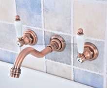 Bathroom Basin Faucets Wall Mounted 3 Pcs Antique Red Copper Faucet Dual Handle Bathroom Faucet Nsf525 2024 - compre barato