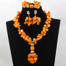 Popular Orange Coral Beads Necklace Jewelry Set African Lady Coral Pendant Simple Jewelry Set for Party Free Shipping CNR597 2024 - buy cheap