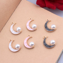 10pcs/lot Trendy Moon With Imitation Pearl Gold-colour Enamel Charms Pendant Braclets Jewelry Finding DIY Craft 2024 - buy cheap