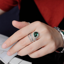 Женское кольцо из серебра 100% пробы, с зеленым кристаллом 2024 - купить недорого