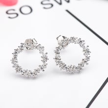 Pendientes de circón de plata de ley para mujer, calidad, redondos, S925, regalo de plata, joyería femenina, aretes de marca chapados en oro de 18K 2024 - compra barato