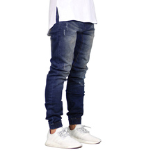 Модные мужские джинсы для бега, весна-осень, высокое качество, тонкие потертые джинсы, мужские уличные однотонные джинсы в стиле хип-хоп 2024 - купить недорого