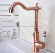 Deck Mounted Single Handle Hole Bathroom Sink Mixer Faucet Antique Red Copper Hot and Cold Water Mixer Tap Nnf635 2024 - buy cheap