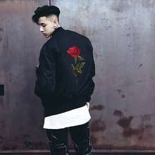 Rose Print Jacket Bomber Jacket Thin Men Swag Black Coat Fashion Streetwear Us size S-XL 2024 - buy cheap