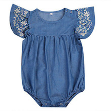 Bebê recém-nascido meninas denim azul sem mangas macacão macacão playsuit outfits 2024 - compre barato