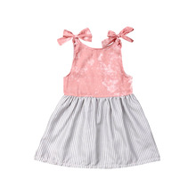 Летнее Повседневное платье для новорожденных девочек розовое платье в полоску без рукавов с поясом сарафан трапециевидной формы до колена 2024 - купить недорого