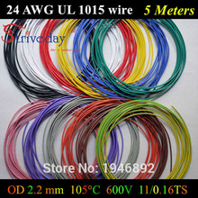 5m Flexible Stranded of 24AWG UL1015 Diameter 2.2mm 105 degree 600V Electronic Wire Conductor Internal Wiring Electrical Wire 2024 - buy cheap