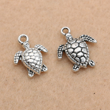 Pingentes tartaruga prateados antigos, pingentes tartaruga adorável para fazer joias, acessórios artesanais 18x15mm com 10 peças 2024 - compre barato
