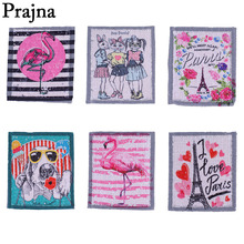 Prajna flamingo paetês patch costura desenho animado cachorro bordado patches para costura em roupas camiseta crachá decoração apliques parâmetros 2024 - compre barato