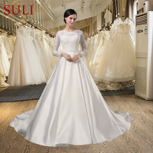 SL028 White vestido de noiva lace Bridal Gown Beading Full sleeves Princess Wedding Dress 2024 - buy cheap