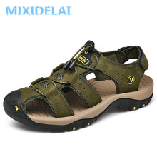 Mixidelai sandálias masculinas de couro legítimo, sandálias para homens de verão, para praia ao ar livre, chinelos de tamanho grande 38-48 2024 - compre barato