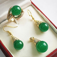 Novo estilo de promoção **** 1 conjunto aaa 12mm pingente de jade verde brincos conjunto de anéis joias para festa de casamento moda 2024 - compre barato