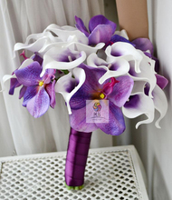 Wedding Bridal Bridesmaid Bouquet Handmade Bride Bouquets Purple Artificial Vanda Flowers Calla Lily Holding Flower Home Decor 2024 - buy cheap