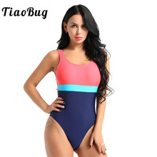 Женский купальный костюм TiaoBug, без рукавов, с цветными блоками, со съемными подушечками, эластичный спортивный костюм, пляжная одежда, купальный костюм 2024 - купить недорого