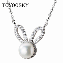 2019 New Cute Sweet Animal Pet Rabbit 925 Sterling Silver Pearl Necklaces & Pendants For Women Chain Charms Gift Jewelry 2024 - buy cheap