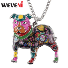 WEVENI Enamel Alloy American Pit Bull Terrier Dog Necklace Pendant Chain Collar Animal Jewelry For Women Girls Gift Accessories 2024 - buy cheap