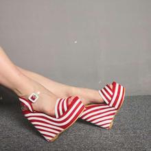 Original Intention New Fashion Women Sandals Nice Platform Peep Toe Wedges Sandals Red&White Stripes Woman US Plus Size 5-15 2024 - buy cheap