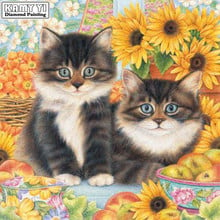 Cuentas cuadradas completas 5D, pintura de diamante artesanal, gatos lindos, bordado de diamantes, mosaico de punto de cruz, decoración de diamantes de imitación HYY 2024 - compra barato