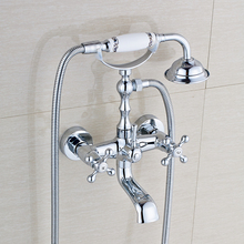 Wall Mount Bathroom Shower Faucet Double Handles Solid Brass Mixer Tap with Hand Shower Chrome 2024 - buy cheap