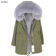 OFTBUY-Chaqueta de invierno para mujer, Anorak Real con casco de pelaje, Cuello de piel de vaca, Ache, Chaqueta larga holgada verde militar, 2021 2024 - compra barato