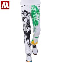 Calça jeans masculina estilo hip hop, moda rock e estilosa, grafite branco, pintada, slim com estampa em linha reta, 2021 2024 - compre barato