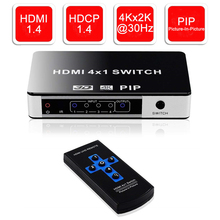 Comutador hdmi pequeno 4x1 com controle remoto ir, 4 portas para ps4, apple tv 2024 - compre barato