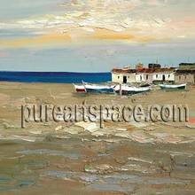 Handmade Beautiful Mediterranean Scenery With Boat Blue Seascape Canvas Art Oil Paintings By Pallete Knife Wall Art 2024 - buy cheap