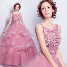 Vestido de baile rosa tule fofo flores do laço apliques vestidos de noite luxo 2020 nova moda noiva festa formatura vestido xh94 2024 - compre barato
