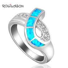 Christmas Gifts Zircon Rings Blue Fire Opal silver color Stamped PromJewelry Wholesale Rings for Women USA Sz #6#7#8#9 OR815 2024 - buy cheap