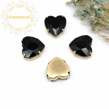 Hot sale Black Heart Glass Crystal sew on rhinestones with gold claw Diy wedding dress accessories Free shipping 2024 - buy cheap