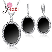 High  Quality Women Female Party Jewelry Set 925 Sterling Silver Fine Austrian Crystal Oval Pendant Necklace Earrings Set 2024 - buy cheap