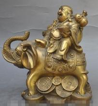 Free shipping S00605    china buddhism bronze wealth Elephant coin gold bag happy laugh Maitreya Buddha 2024 - buy cheap