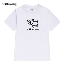 Хлопковая футболка с принтом «I Heart My Dog» для влюбленных собак, женские Забавные футболки с графикой, летние топы, хипстерский Tumblr, удобный топ 2024 - купить недорого