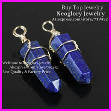 10pcs Natural Hexagon Prism Beads Healing Point Lapis Lazuli Gems Pendant Druzy Quartz Pendant metal Wire Wrapped Pendant 2024 - buy cheap