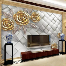 wellyu Custom wallpaper papel de parede 3d photo murals living room bedroom wallpaper 3D cubes embossed golden rose wallpaper 2024 - buy cheap