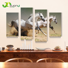 Lienzo artístico de caballo blanco corriendo, pintura al óleo, imagen grande, decoración de pared moderna de hogar, Impresión de lienzo sin marco, 4 piezas, PR1186 2024 - compra barato