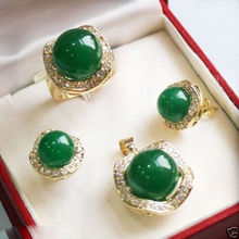 FREE shipping>>>>>>Jewelry Green Natural 18KGP earrings pendant Ring Crystal Set 2024 - buy cheap