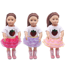Одежда для кукол, белая футболка с изображением клубники + кружевная юбка, аксессуары, кукла для девочек 18 дюймов и 43 см, детские куклы c284 2024 - купить недорого