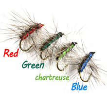 Bimoo-moscas secas de pesca, Peacock Herl Back rojo, verde, Chartreuse, Color azul, 10 Uds., #12 2024 - compra barato