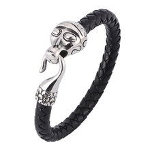 New Fashion Men Jewelry Punk Black Brown Braided Leather Stainless Steel Bracelet Male Abstract Animal Bracelet Wristband SP0387 2024 - buy cheap