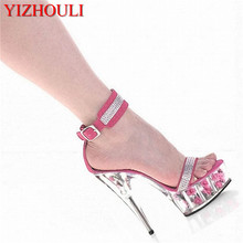 Noble diamond package appeal stage sandals with temptation Pink pole 15 cm high heels women's shoes 2024 - buy cheap