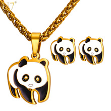 U7 Lovely Cute Panda Jewelry Set Gold Color Stainless Steel Chinese Animal Charm Enamel Earrings & Necklace Sets For Women S848 2024 - buy cheap