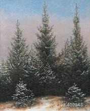Pintura al óleo de árboles de abeto en la nieve, foto a lienzo de Caspar, David, Fjord, alta calidad, hecha a mano 2024 - compra barato