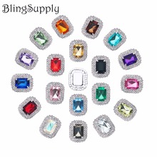 Botón de diamante de imitación de espalda plana rectangular, 28mm, 10 unidades por lote (BTN-5546) 2024 - compra barato