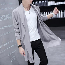 Trench coat masculino estilo coreano longo, corta-vento ultra fino, decote grande, proteção solar e à prova de vento 2024 - compre barato