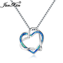 JUNXIN White Gold Filled Love Heart Pendant Necklaces For Women Blue White Fire Opal Infinity Necklace Female Wedding Jewelry 2024 - buy cheap